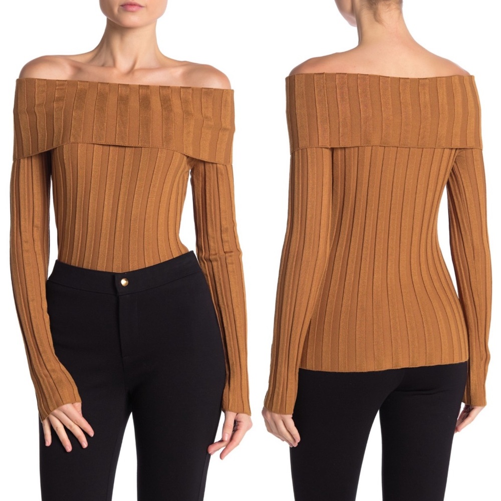 Love Token Ribbed Knit Off-The-Shoulder Sweater